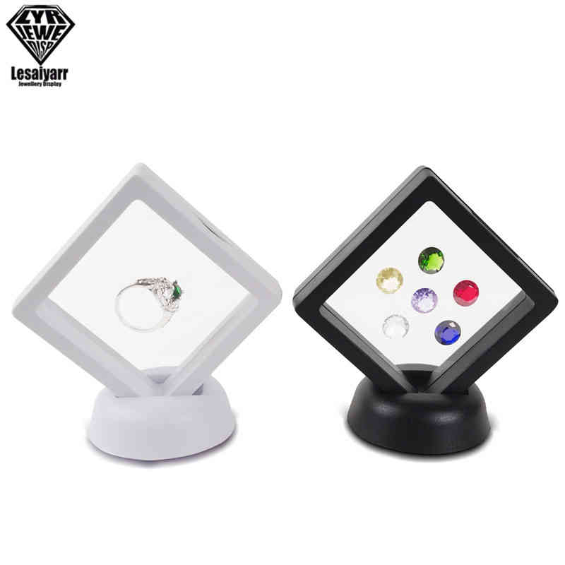 3D Flutuante Picture Frame Shadow Box Stand Stand Stand Ring Pingente Protect Jewellery Stone Apresentação Caso