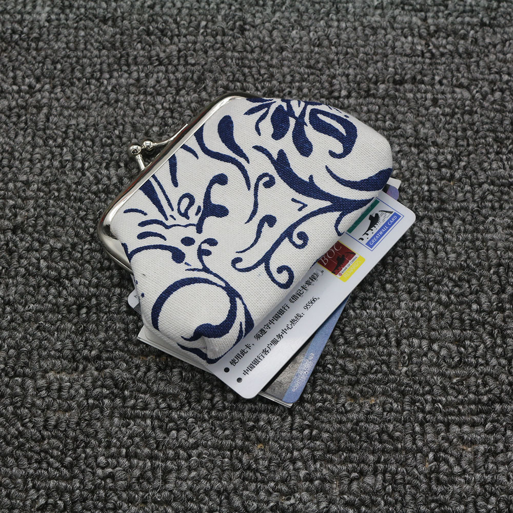 DHLCOIN COMPES Women Canvas Синий и белый фарфор маленький кошелек