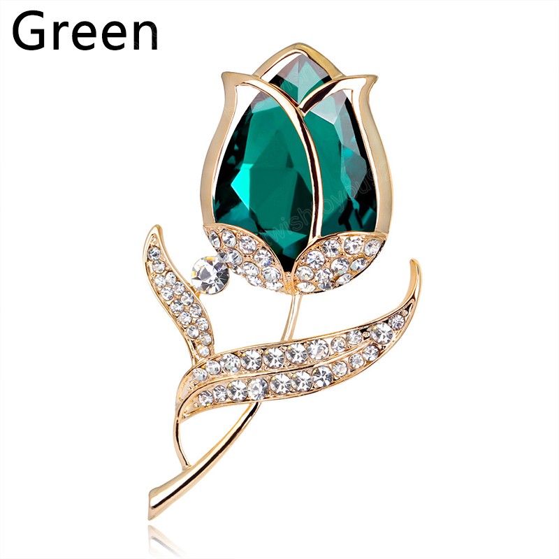 Mode Tulpe Blumen Broschen Frauen Elegante Glänzende Strass Kristall Brosche Schmuck