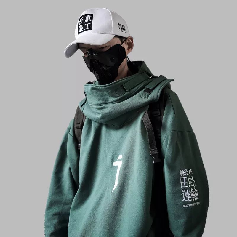 Houzhou techwear preto moletom com capuz moletom com capuz baggy harajuku japonês streetwear hip hop outono gola alta homens 220822