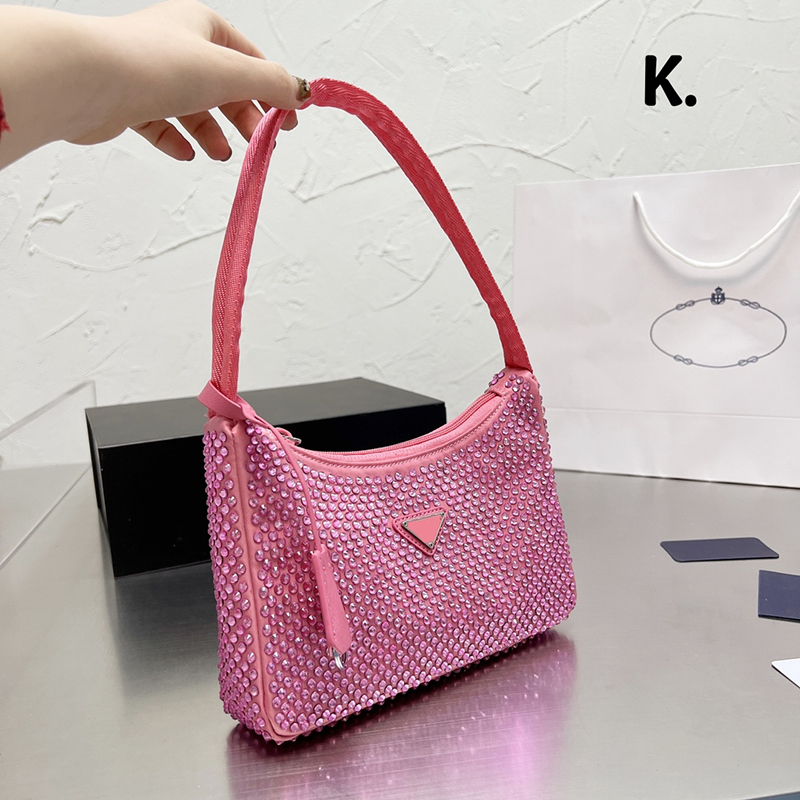 Tassen totes Designer tas dames handtas klassiek imitatie luxe merk nylon glanzende diamanten stijl ritsschoudertas mode feestje diner portemonnee