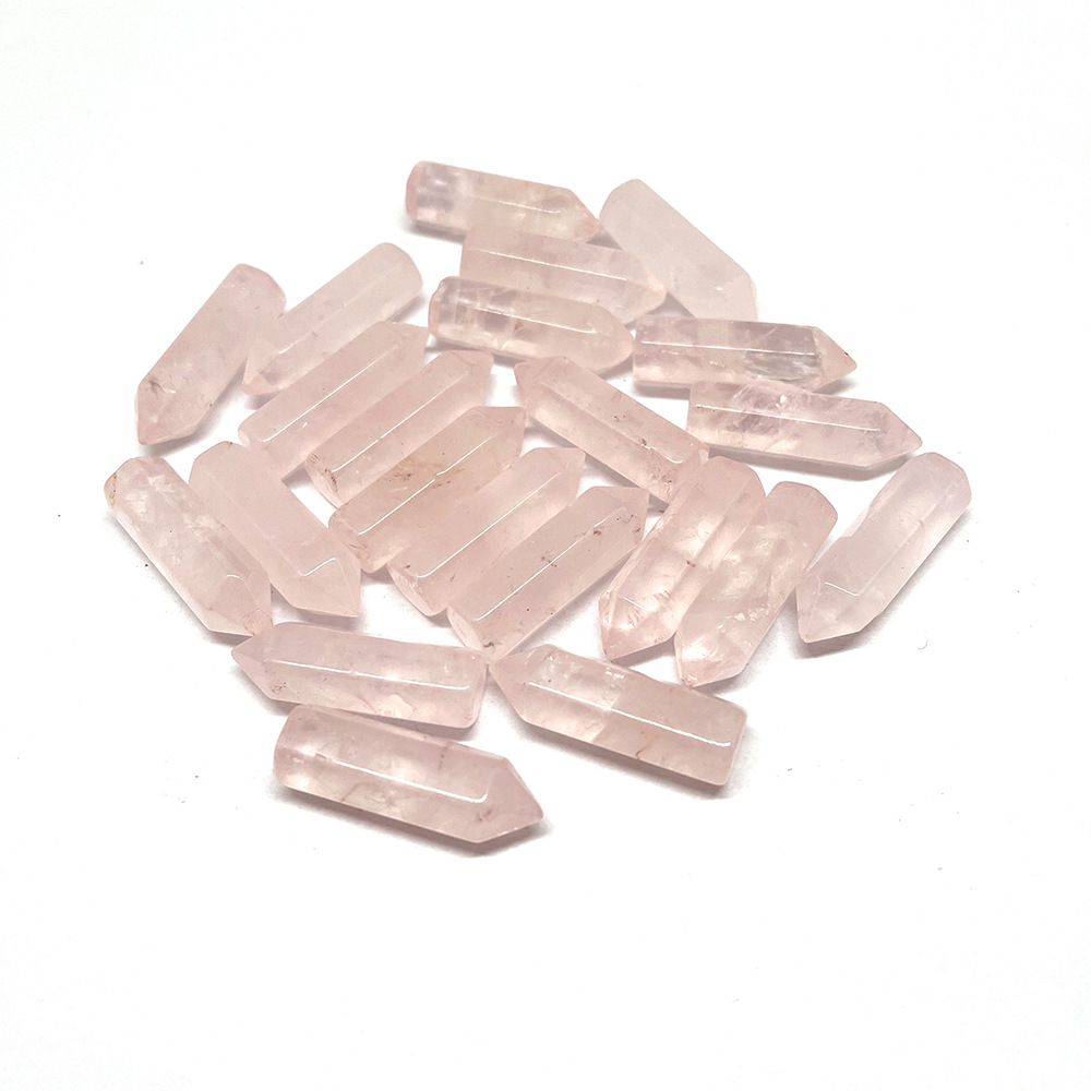31x9mm Piedra de cuarzo rosa rosa natural Cristal blanco Hexágono Pilar Ornamento colgante Chakra Healing Reiki Beads para la fabricación de joyas DIY Decoración de regalos