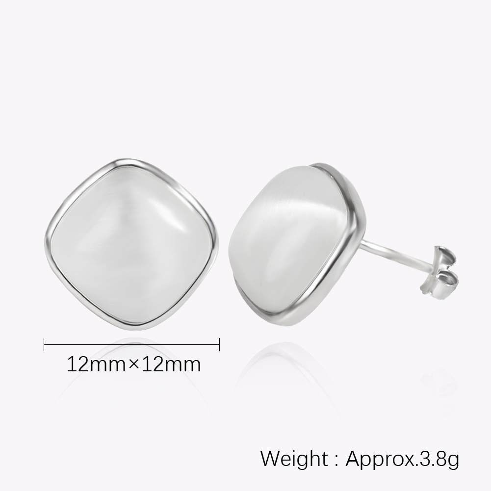12 mm synthetische opaalbuien oorbellen witte vierkante katten oogsteen oorbel voor vrouwen klassieke fijne sieraden