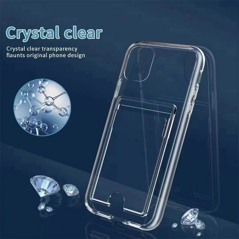 Clear Card Slot Pocket Hard PC Phone Cases for iPhone 14 13 12 11 Pro Max XR S21 S22 Ultra Plus 1.5MM