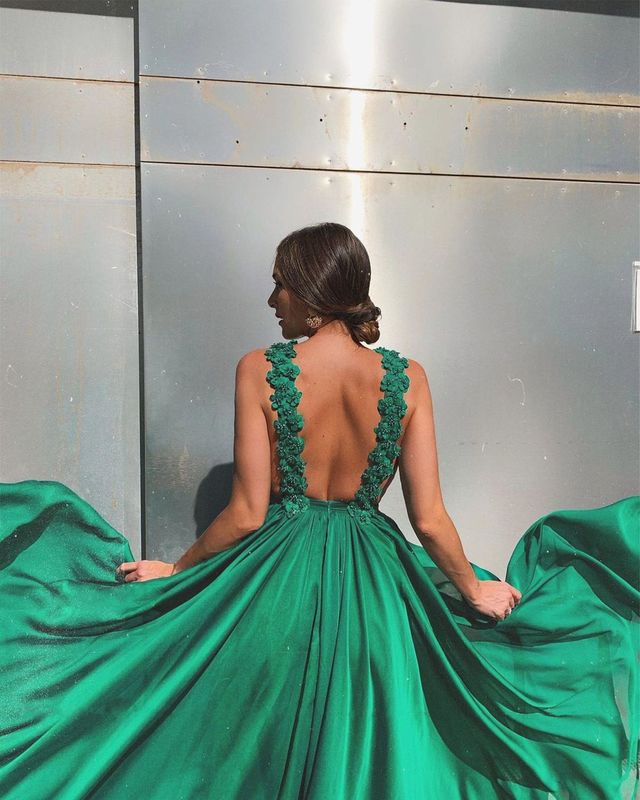 Feestjurken eenvoudige groene mouwloos een lijn sexy backless prom jurken WOM 220823