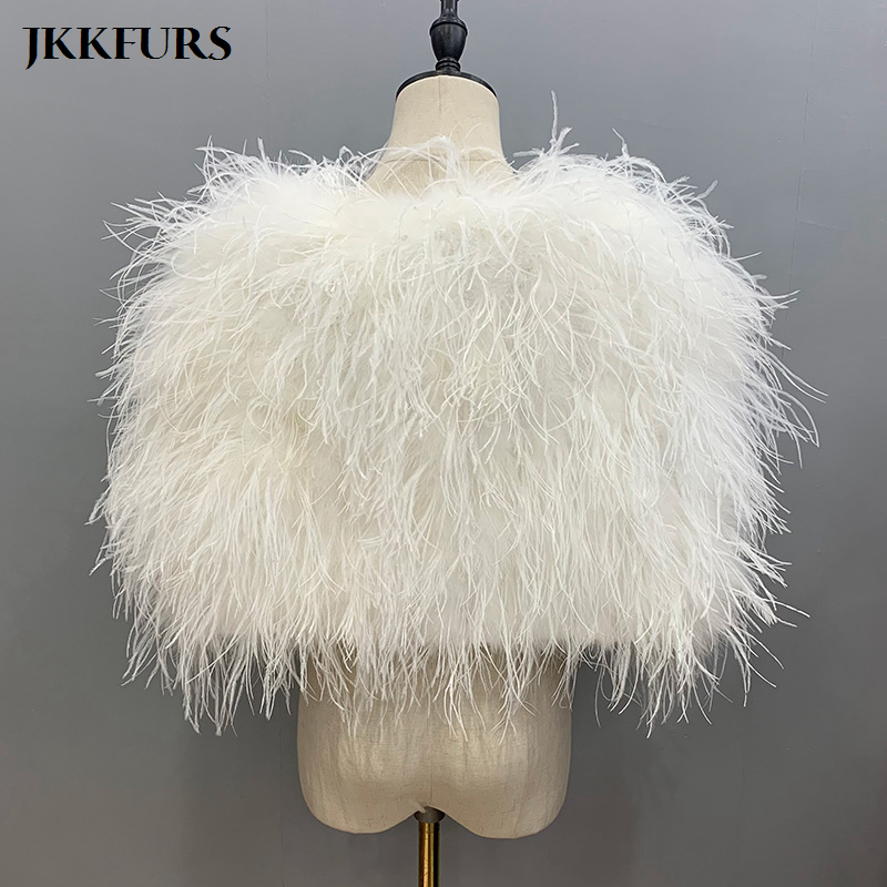 Womens Real Ostrich Feather Ponchos Natural Fur Wedding Bride Shawls Turkey Feather Capes S4645 220822