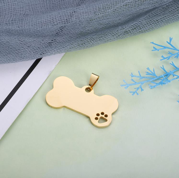 Paslanmaz çelik köpek etiketi metal kemik şeklindeki evcil hayvan kimliği kartı önleyici kolye kolyeler sn6744