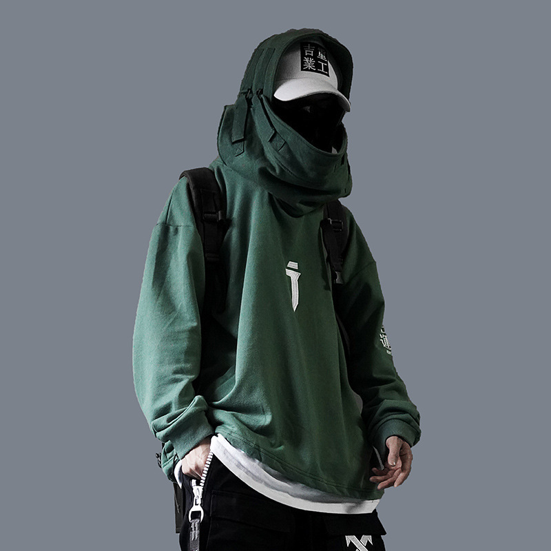 Houzhou Techwear Black Hoodie Hoodies Sweatshirt ile Başlıklı Baggy Harajuku Japon Sokak Giyim Hip Hop Sonbahar Yelttuklanması Erkekler 220822