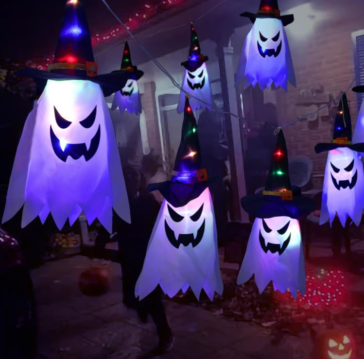 LED Halloween dekoration blinkande lätt gipsophila spökfestival klä upp glödande trollkarl ghost hatt lampdekor hängande lykta sn6801