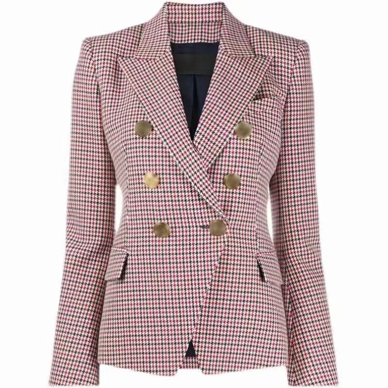 B958 Womens Suits & Blazers Tide Brand High-Quality Retro Fashion designer Presbyopic grid Series Suit Jacket  Double-Breasted Slim Plus Size Women's Clothing