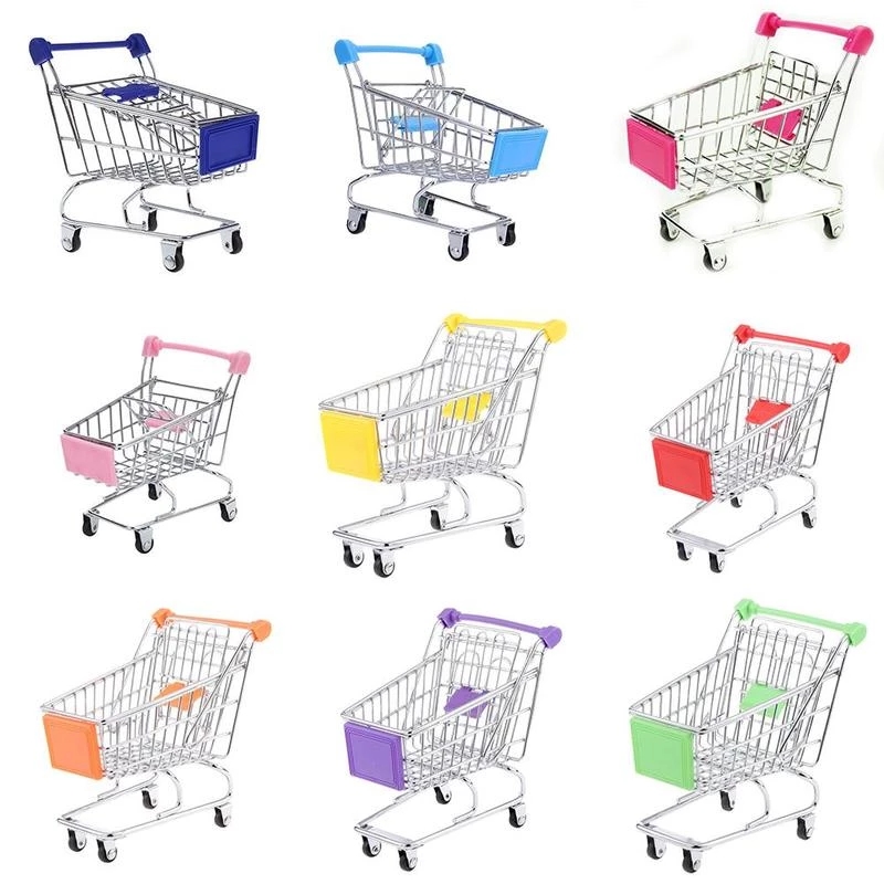 Supermarket Handcart Baby Toys Mini Trolley Toy Storage Folding Shopping Cast Basket