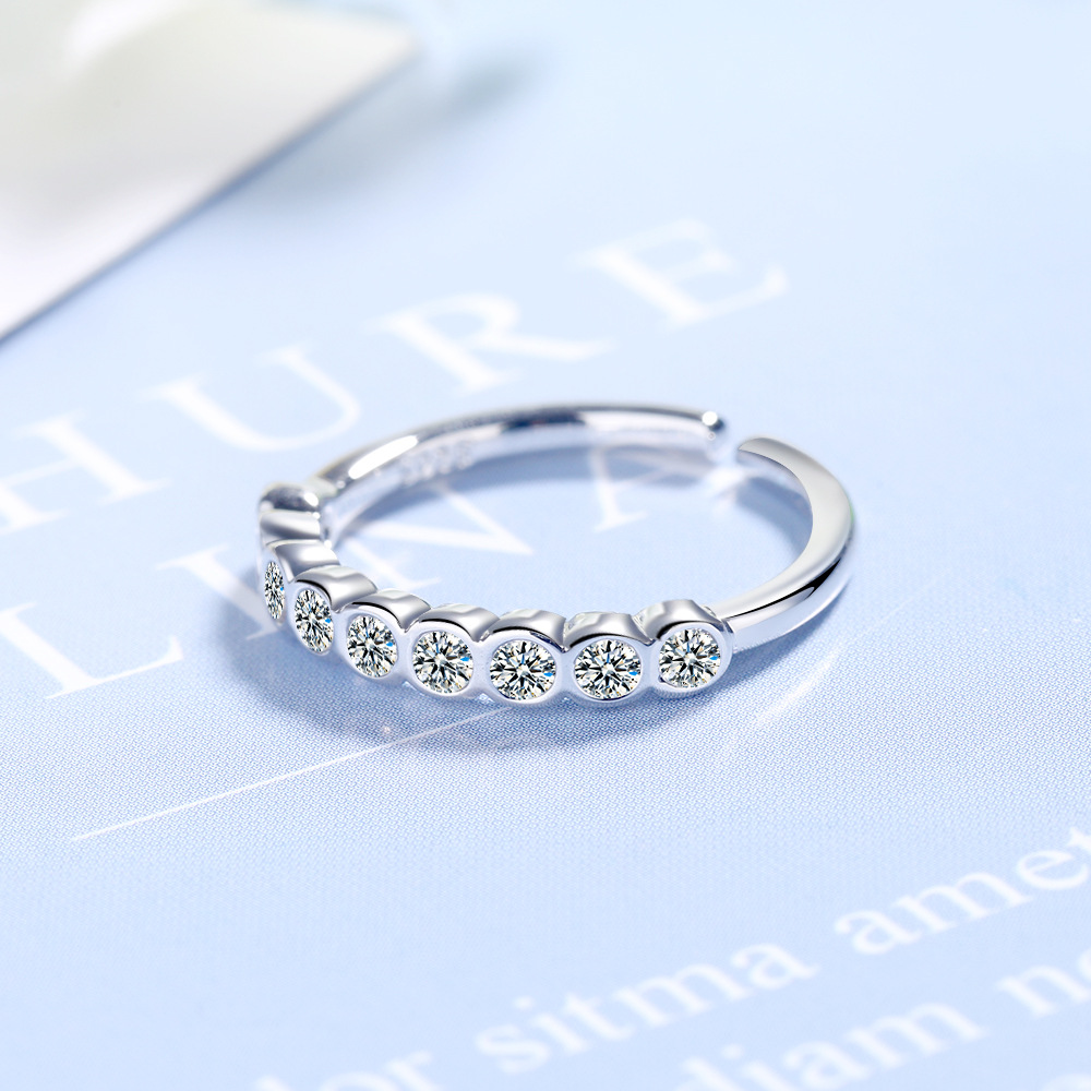 Koreaanse populaire 925 zilveren ring voor vrouwen sieraden verstelbaar een rij ronde zirkoon ringen meisje verlovingsaccessoires