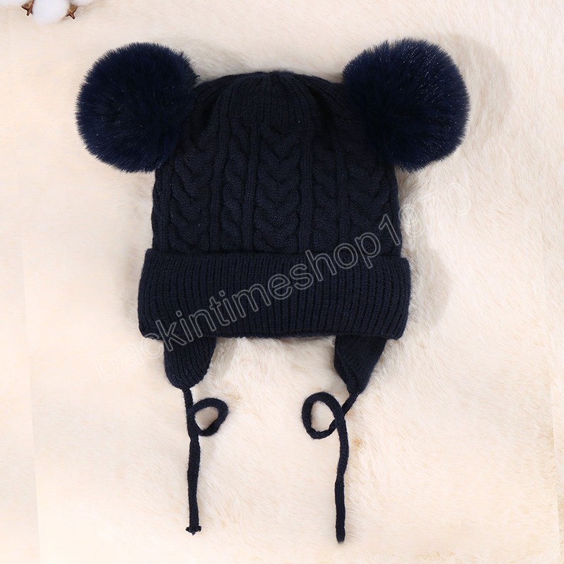 Cappello invernale bambini con pompon con paraorecchie Fodera in peluche Cappelli bambini lavorati a maglia Berretto neonati Cofano bambini Accessori ragazze