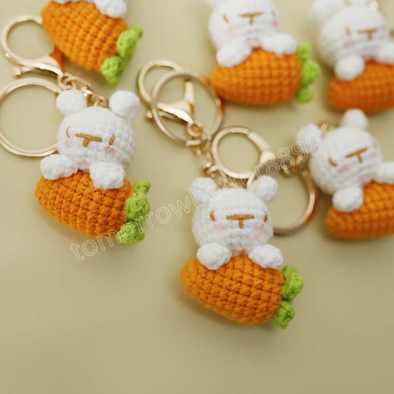Creative mignon coton laine lapin carotte porte-clés dessin animé crochet à la main porte-clés femmes fille beau sac voiture pendentif cadeaux