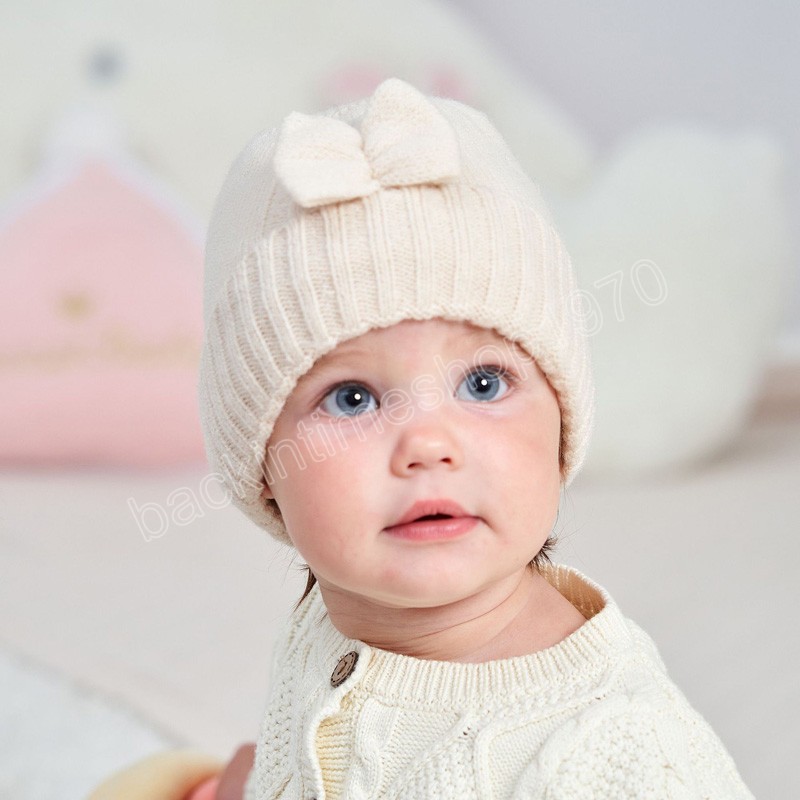 Chapeaux d'hiver pour bébés filles, avec nœuds doux, Bonnet tricoté pour enfants, Bonnet pour nourrissons, accessoires pour bébés