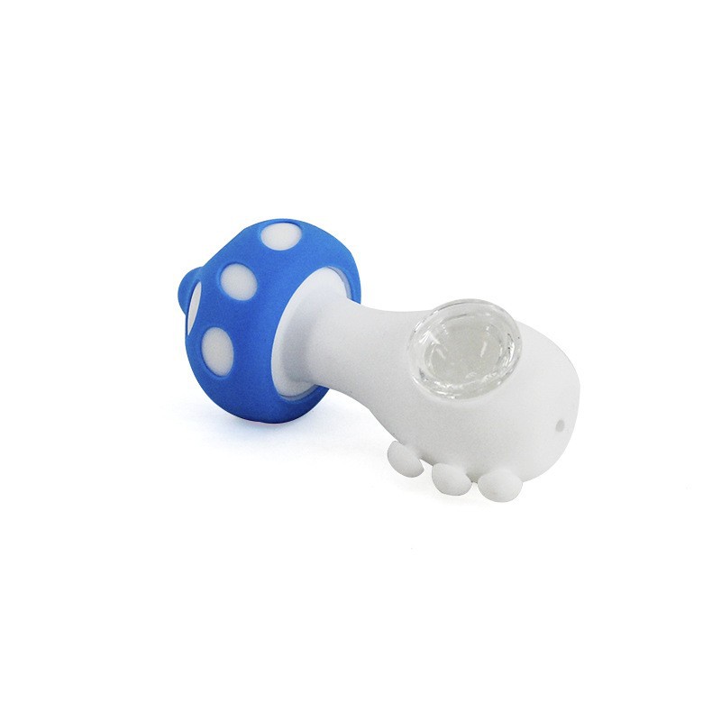 Colorful Mushroom Silicone With Glass Spoon Pipes Smoking Accessoeries Tube Handle For Hookahs Glass Water Bongs Unique Shape SP370