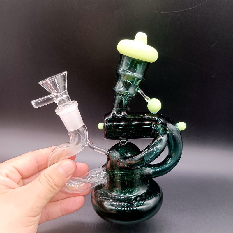 Mini Hookahs 6.5 inch Glass Water Bongs Recycler Dark Green Smoking Pipes with Female 14mm Joint