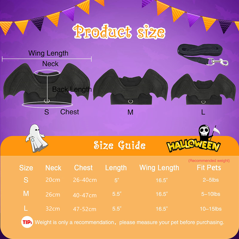 Trajes de gato Halloween Harness Bat Wings Pet para cães pequenos s Hallow 220826