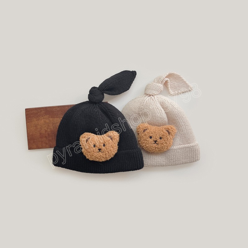 Mignon d'hiver chapeau de bébé dessin animé ours bandoue bonnet coton chaud doublure en tricot chapeaux chapeaux pour filles garçons