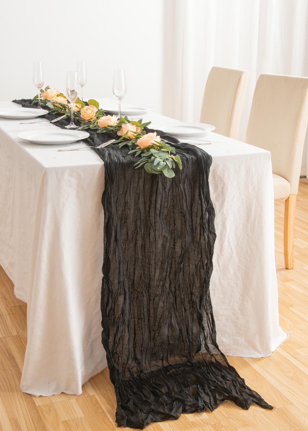 Camino de mesa de comedor de 90x180cm, decoración de mesa oxidada, decoración de boda, gasa de algodón, servilletas azules polvorientas, regalo