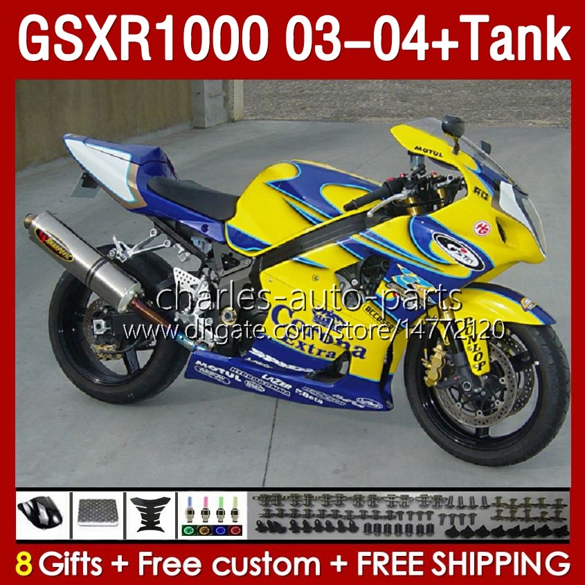 Tanque de atendimento OEM para Suzuki GSXR-1000 K 3 GSX R1000 GSXR 1000 CC 03-04 Corpo 147NO.25 1000CC GSXR1000 K3 03 04 GSX-R1000 2003 2004 Moldado de injeção Kit de estoque amarelo