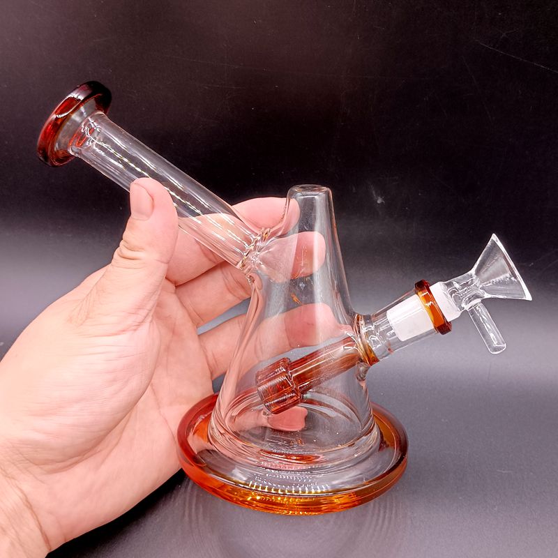 Mini 5.5 inch Orange Glass Hookahs Water Bong Conical Design Smoking Pipes with Male 14mm Joint