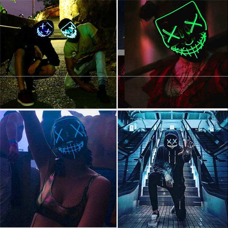 Máscaras de festa máscara de caveira cheia de cabeça reutilizável adulto adulto anônimo LED Light Boy Child Halloween iluminação Scary Maniac Capacete 220826