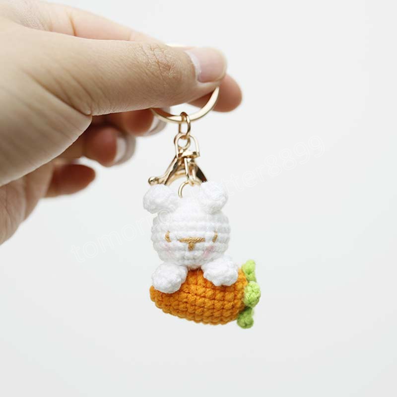 Creative Cute Cotton Wool Rabbit Carrot Keychain Cartoon Hand-crocheted Key Ring Women Girl Lovely Bag Car Pendant Gifts