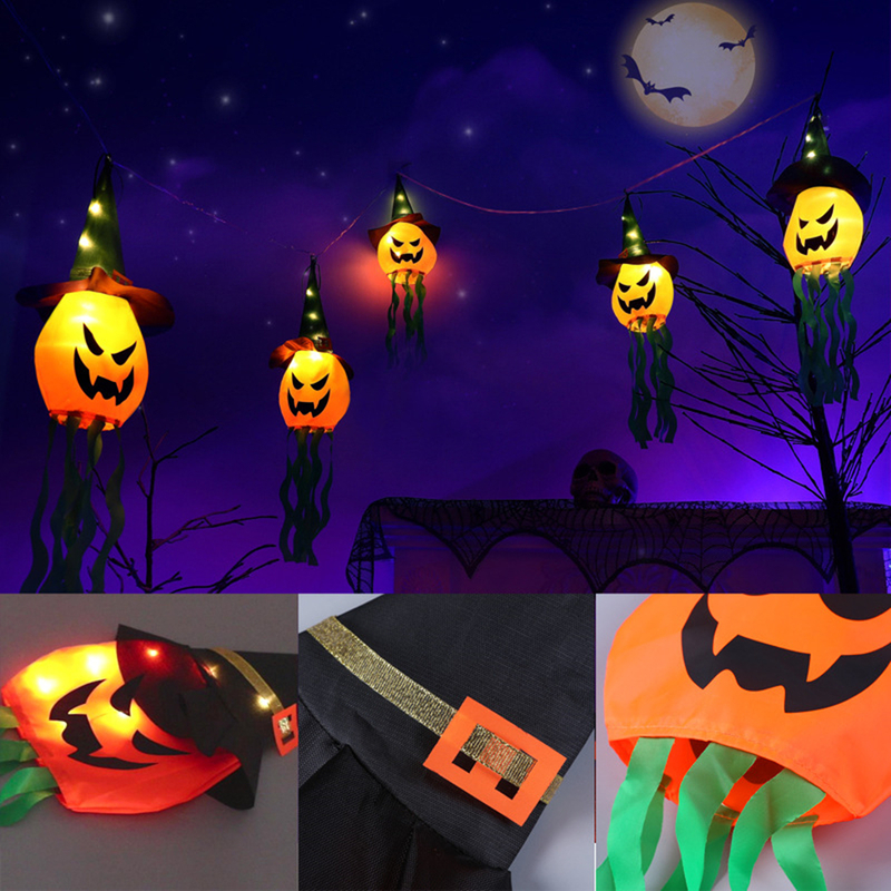 Altre forniture feste festive Zucca LED Decorazione di Halloween Luce lampeggiante Gypsophila Ghost Festival Dress Up Cappello incandescente Lampada Decor Hanging Lantern 220826