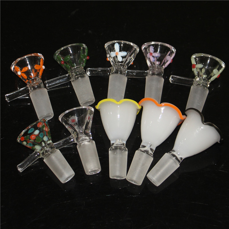 Hookah Glass Bong Slides z uchwytem Kolkie lejek Mężczyzna kolorowe akcesoria do palenia Rurka wodna Bongi 14 mm miski