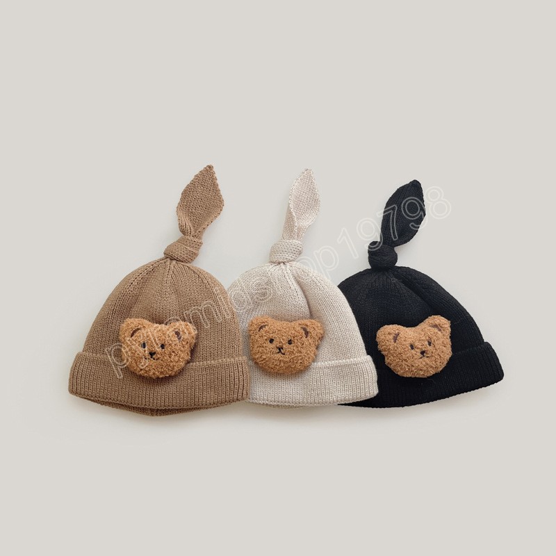 Mignon d'hiver chapeau de bébé dessin animé ours bandoue bonnet coton chaud doublure en tricot chapeaux chapeaux pour filles garçons