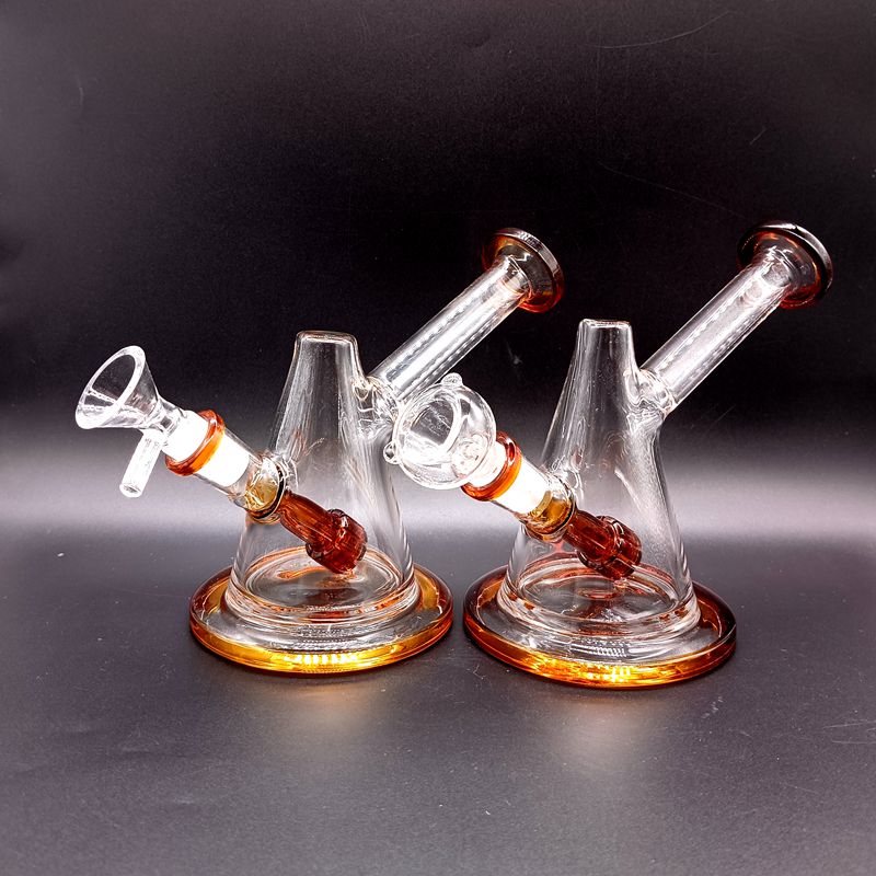 Mini 5,5 pouces de verre d'épaisseur Bangs de gamiquagehs coniques à l'orange à l'orange avec un articulation mâle de 14 mm