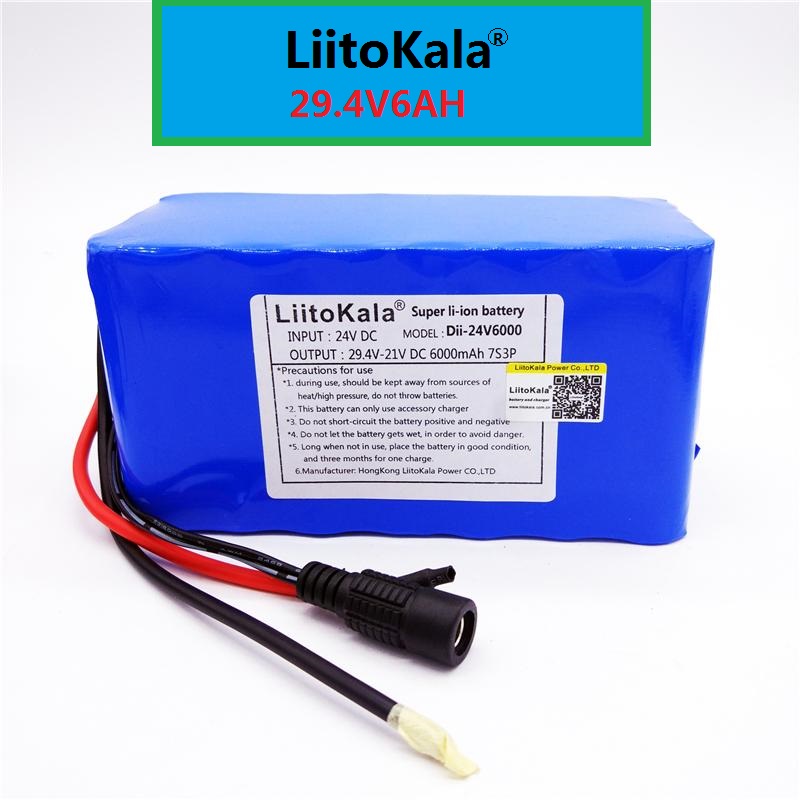 Liitokala 18650 24V 6ah litiumjonbatteri 7S3P Electric Bike 29.4V 6000mAh Original äkta