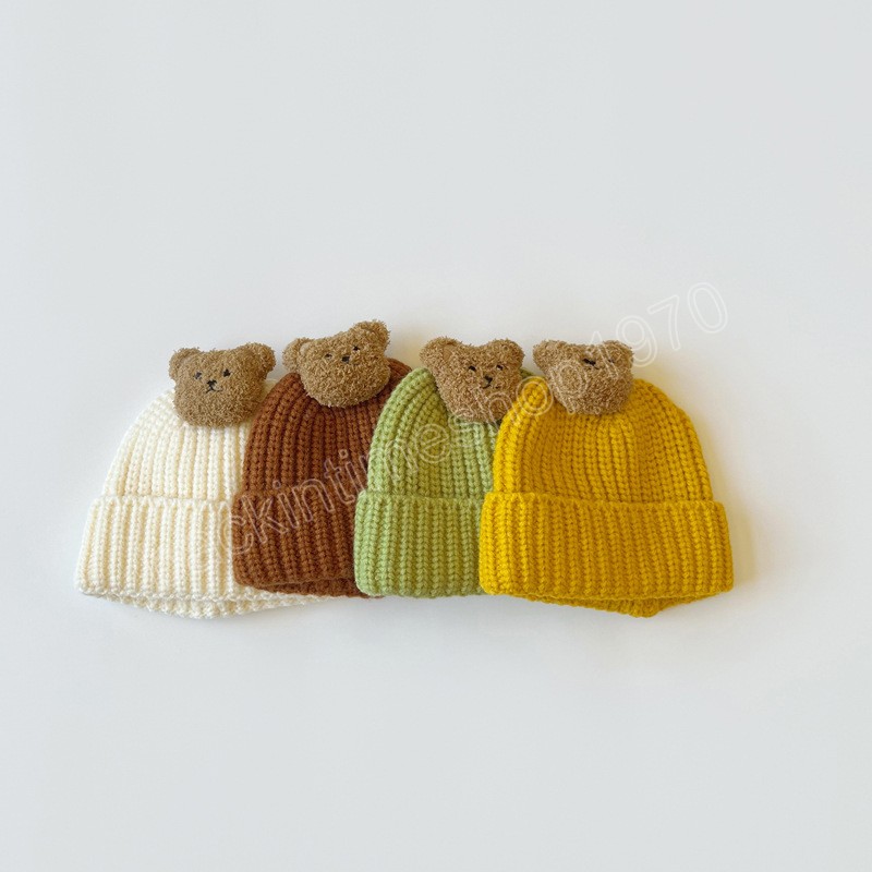 Süße Winter-Strickmütze für Kinder, Beanie, Herbstbär, Babys, Mütze für Mädchen und Jungen, Cartoon-koreanische Kleinkind-Hüte, Säuglingsmütze