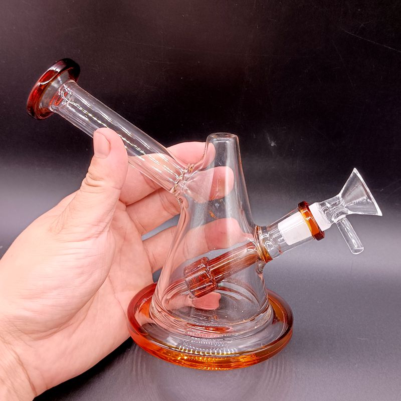 Mini 5.5 inch Thick Glass Bongs Hookahs Conical Orange Smoking Pipes with Male 14mm Joint