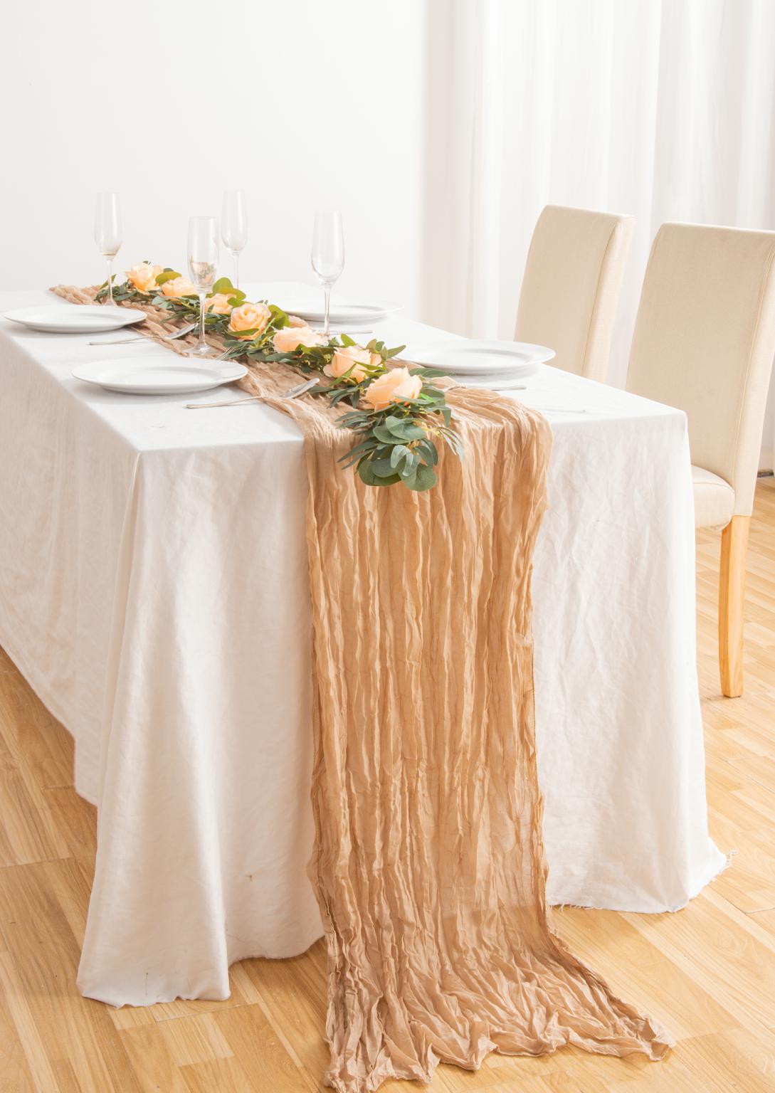 90x400cmダイニングテーブルランナー飾り飾り錆テーブル布結婚式装飾綿ガーゼダスティブルーナプキンズギフト