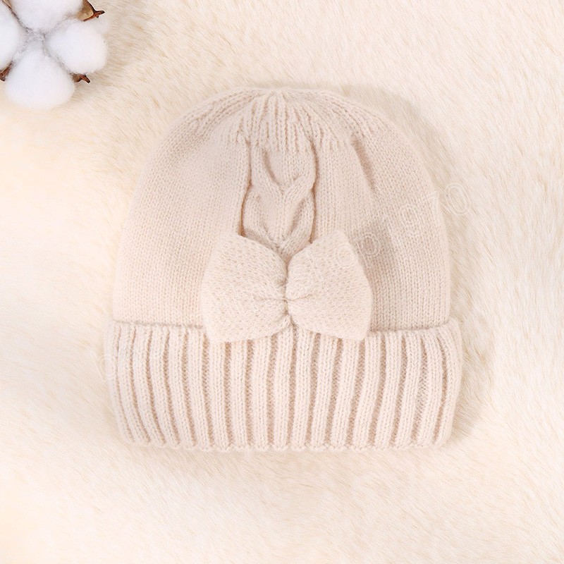 Chapeaux d'hiver pour bébés filles, avec nœuds doux, Bonnet tricoté pour enfants, Bonnet pour nourrissons, accessoires pour bébés