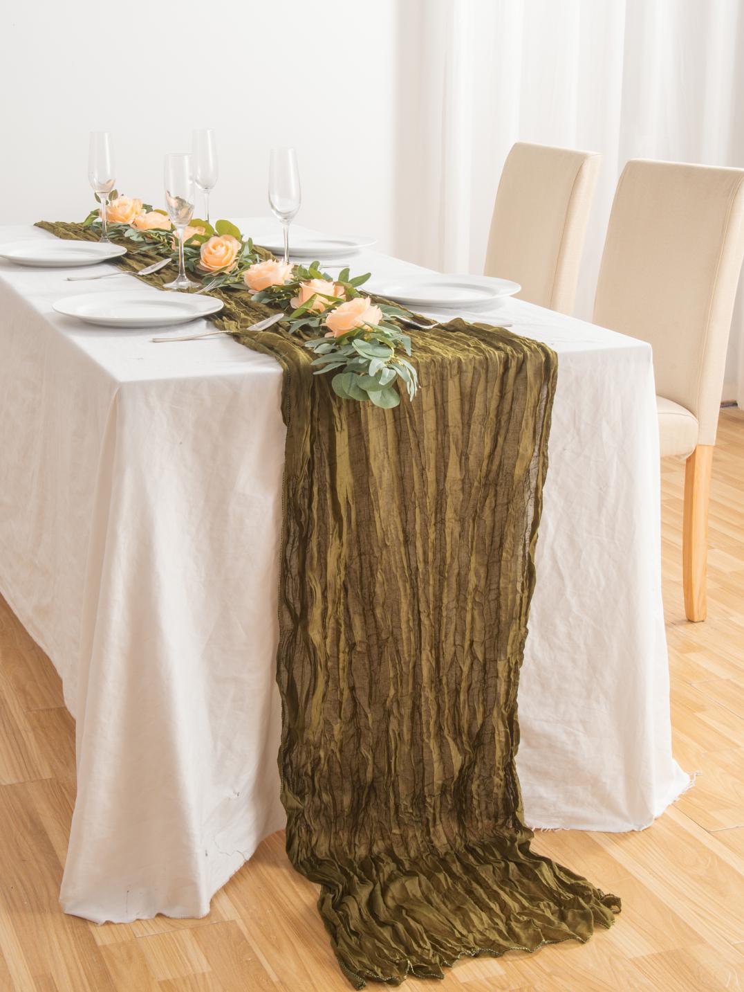90x400cmダイニングテーブルランナー飾り飾り錆テーブル布結婚式装飾綿ガーゼダスティブルーナプキンズギフト