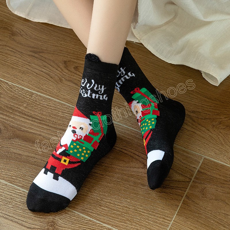 عام كرتون عيد الميلاد الجوارب Elk Snowman Santa Claus Candy Bar Socks Woman Cotton Socks Kids Christmas Gob