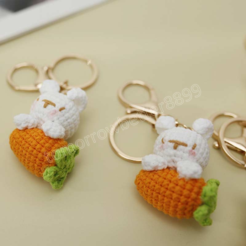 Creative mignon coton laine lapin carotte porte-clés dessin animé crochet à la main porte-clés femmes fille beau sac voiture pendentif cadeaux