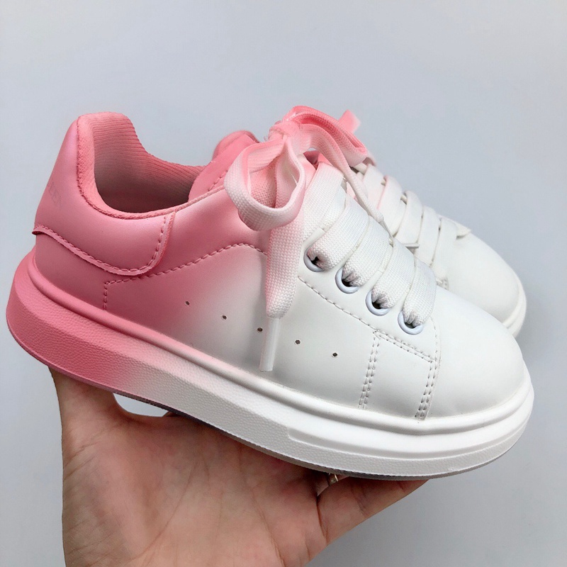 Mode barn skor gradient basket sko rosa bl￥ gr￥ fluorescerande gr￶nt baby sneaker gummisula mjuk kalvskinn l￤der sn￶rning tr￤nare sport sneakers 26-37