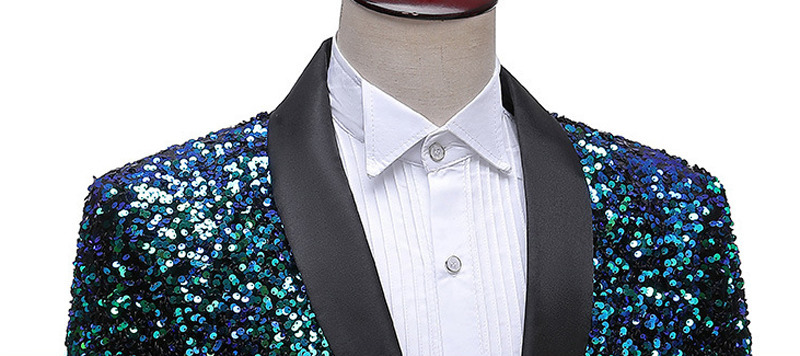 Mäns kostymer blazrar glänsande gröna paljetter bling glitter blazer män sjal krage en knapp smoking kostymer blazer mens bröllop fest scen kostymer 220826