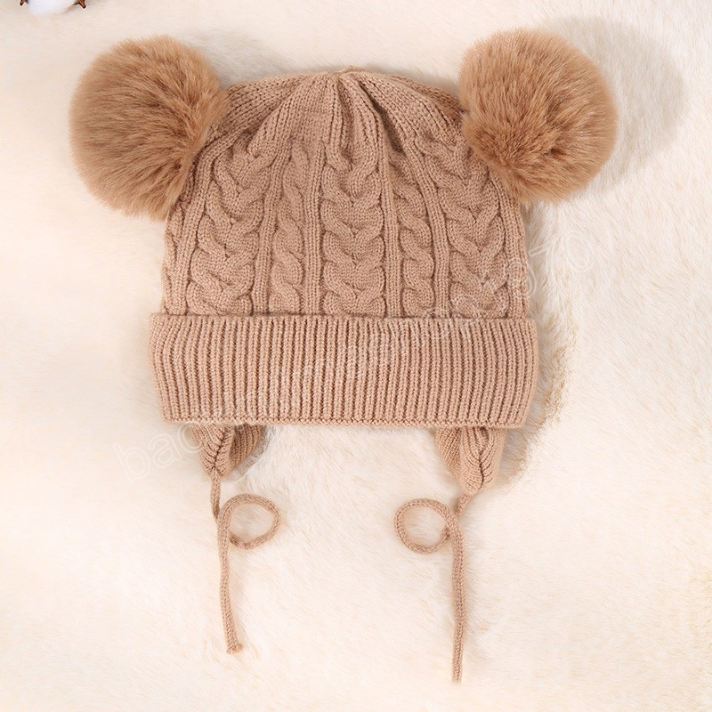 Cappello invernale bambini con pompon con paraorecchie Fodera in peluche Cappelli bambini lavorati a maglia Berretto neonati Cofano bambini Accessori ragazze