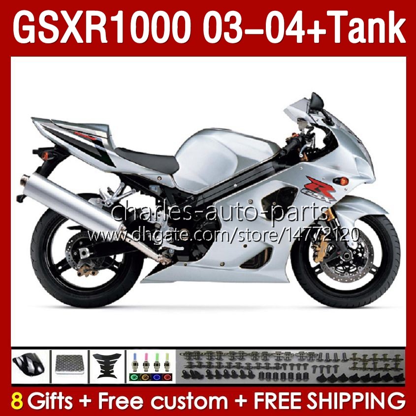 Suzuki GSXR-1000 K 3 GSX R1000 GSXR 1000 CC GLOSSY SILVER 03-04 BODY 147NO.33 1000CC GSXR1000 K3 03 03 04 GSX-R1000 2003 2004インジェクルモールモールドフェアリングキットのOEMフェアリングスタンク