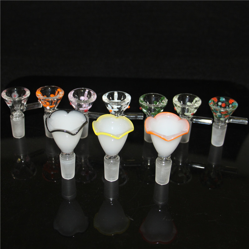 Hookah glass bong slides with handle bowl funnel Male colorful Smoking accessories Water Pipe bongs 14mm bowls heady slide