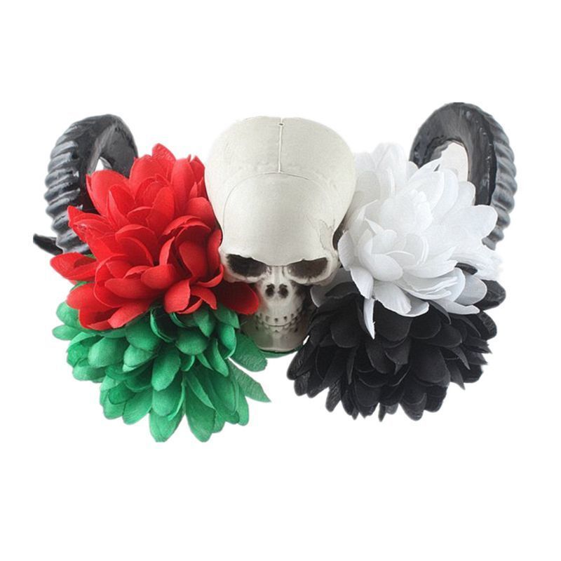 Hair Accessories Women Halloween Artificial Rose Flower Skull Face Headband with Black Lace Veil Mexican Day of The Dead Crown Cosplay Hair Hoop 220826