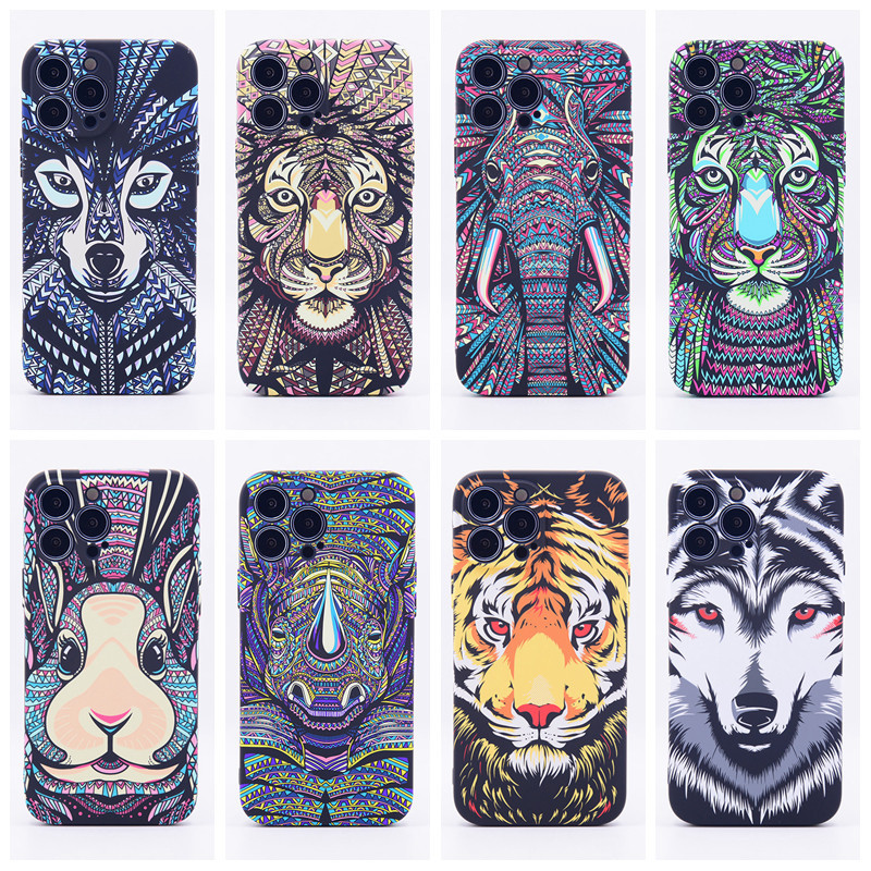 Custodia Iphone animale in TPU di lusso con disegno a trasferimento d'acqua luminoso iPhone 15 14 13 pro 12 11 XR XS max Cover telefono morbida smerigliata