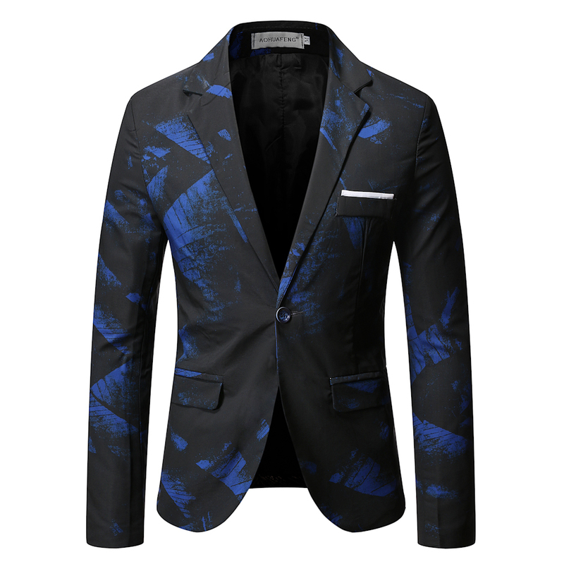 Men's Suits Blazers Gentleman Blazers Men Blue Patterning Printed Suit Jacket Casual Coat Prom Singer Concert Stage Costume Winter Size S-5XL 220826