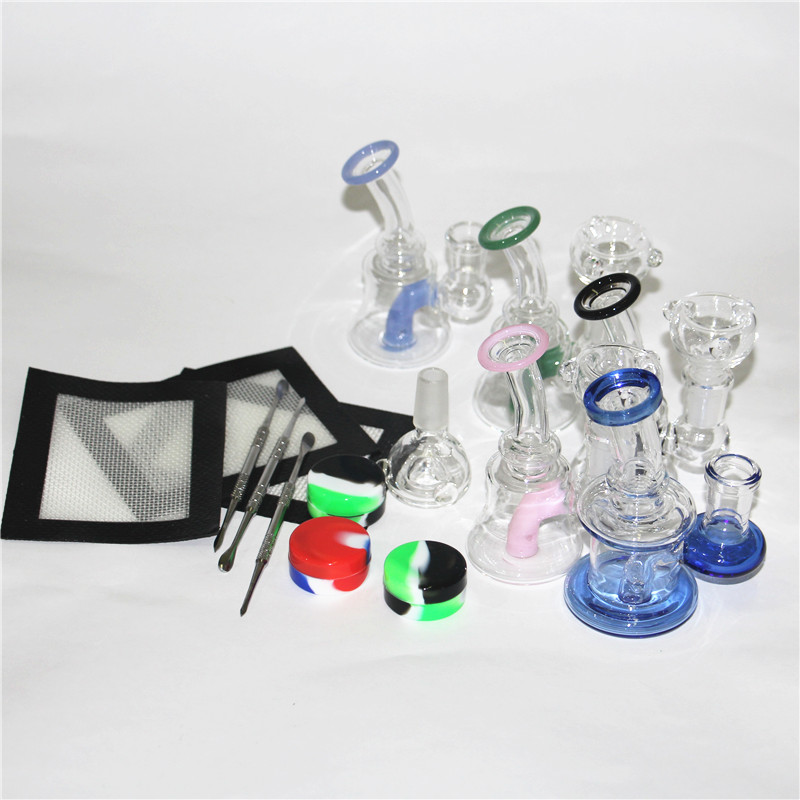 Wasserpfeifen Mini-Glasbong Bohrinsel Wasserbongs Farben weiblich 14,5 mm Bubbler mit Glasschale