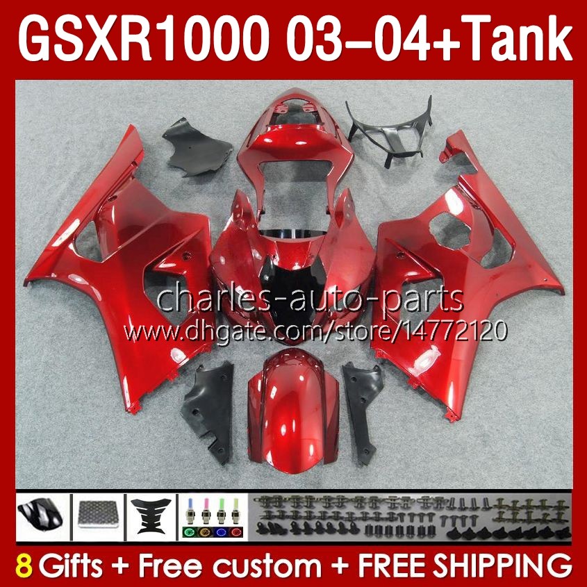 Suzuki GSXR1000 GSXR-1000 K 3 GSX R1000 GSXR 1000 CC K3 03 04 Vücut 147no.48 GSX-R1000 2003 2004 1000cc 2003-2004 OEM kaplama tankı Parlak Kırmızı Blk